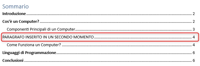Sommario da aggiornare